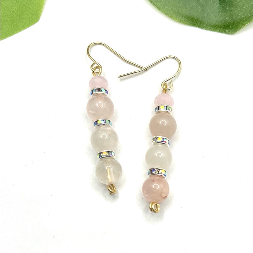 Rose Quartz & Crystal Beaded long Earrings